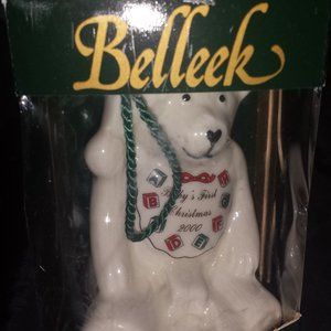Belleek Teddy Bear Baby's First Christmas 2000  Ornament